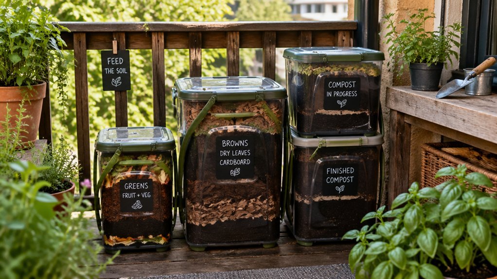 balanced balcony compost three bin process