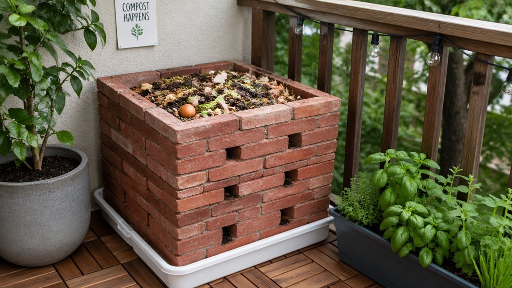 compact balcony composting with bricks