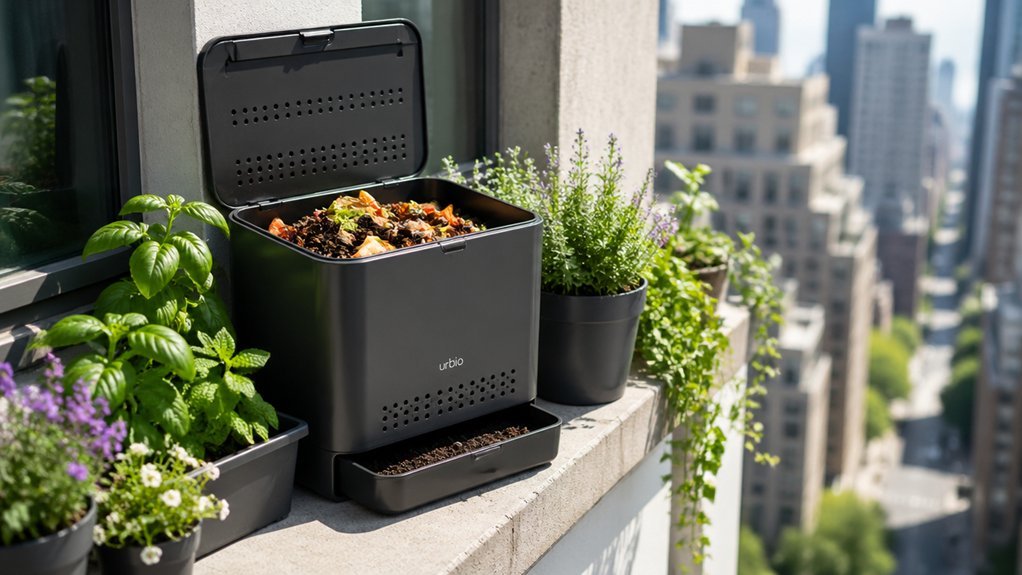 compact odor controlled balcony compost bin