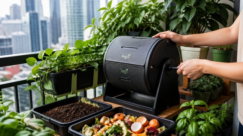 compact rotating compost tumbler condo friendly