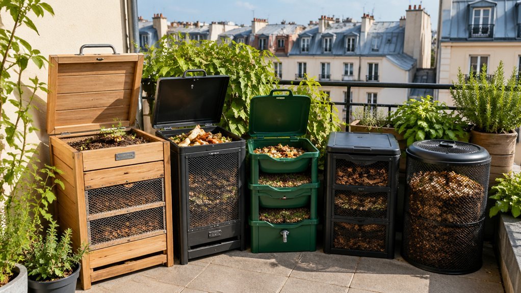 five bin balcony composting layout options