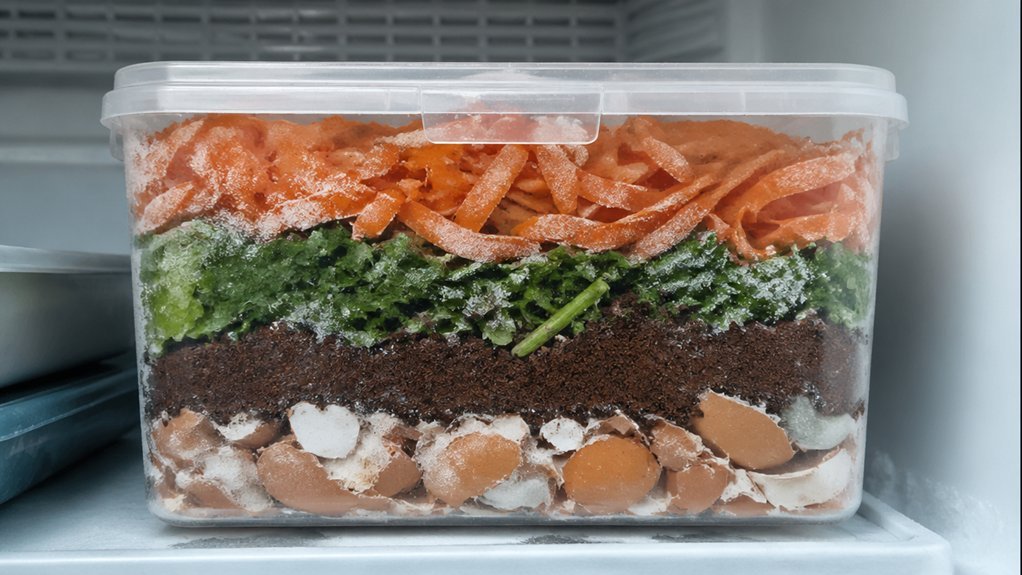 freeze batched kitchen scraps weekly