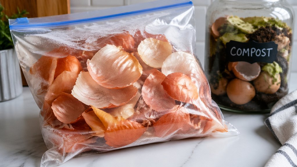 freeze onion peels for quick composting