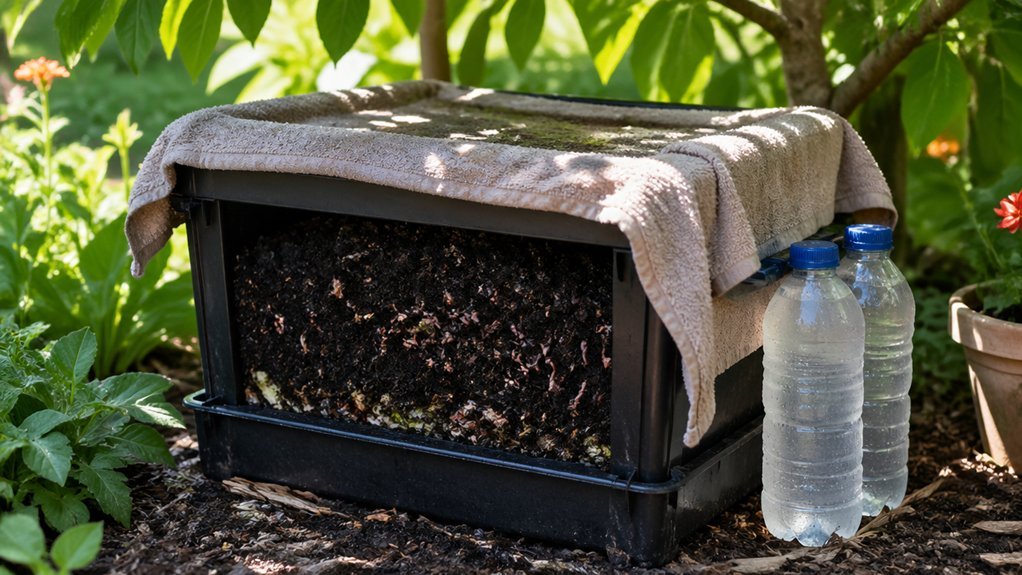 frozen bottles and damp towels cooling worms
