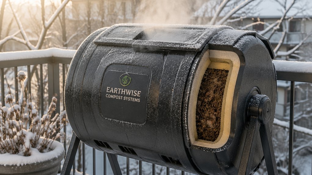 insulated tumbler sustains winter composting