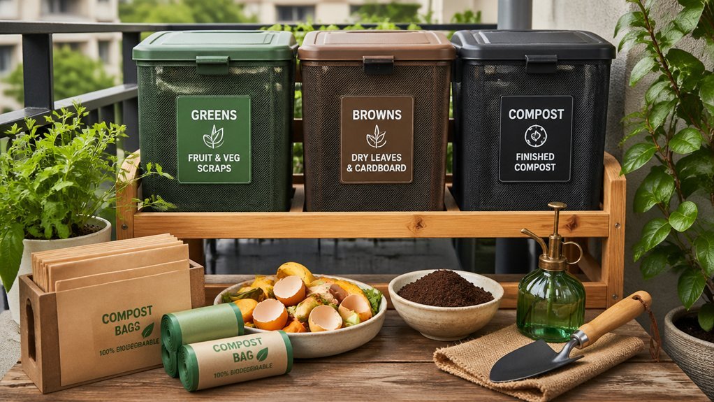 materials list for 3 bin balcony compost system