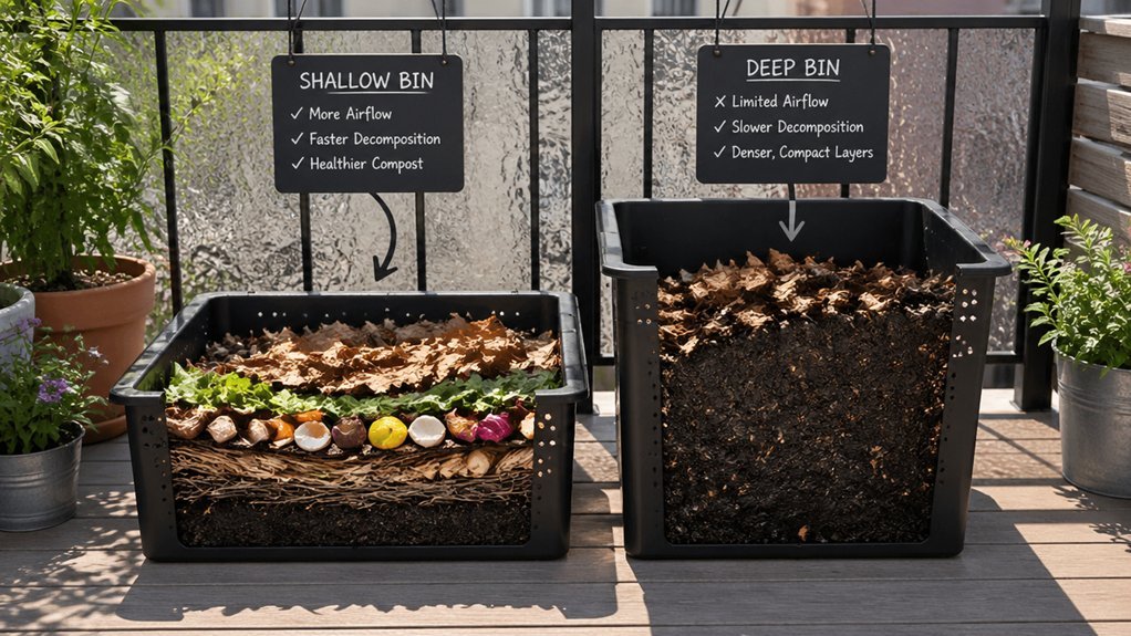 optimal balcony bin depth and vents for aeration