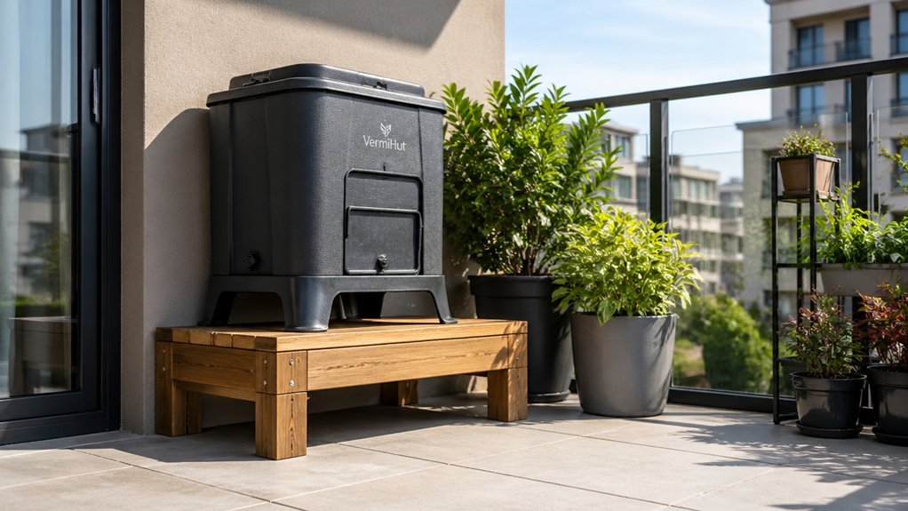 raised platform keeps compost dry and odor controlled