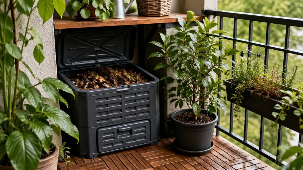 shaded sheltered balcony compost site