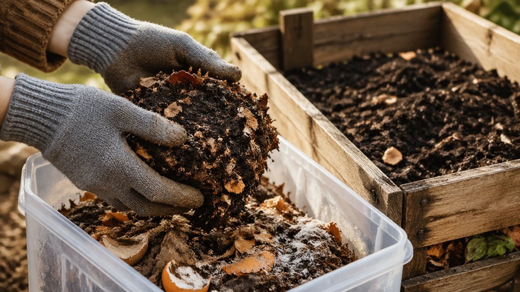 thawed layers into compost bin