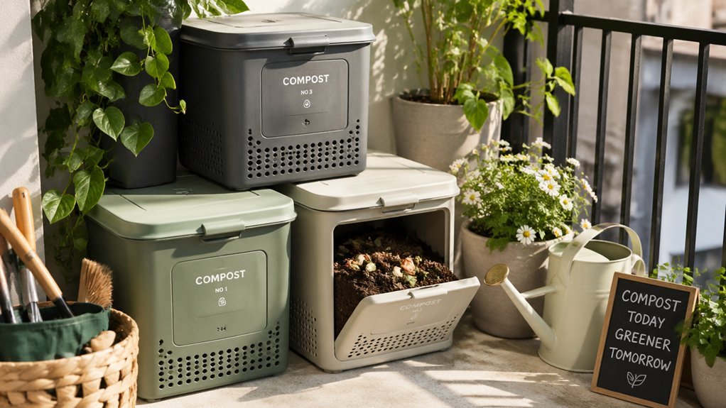 three bin balcony compost system