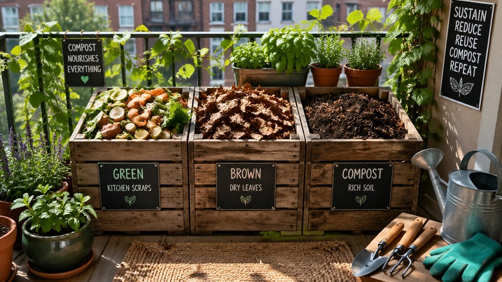 three bin balcony compost system built