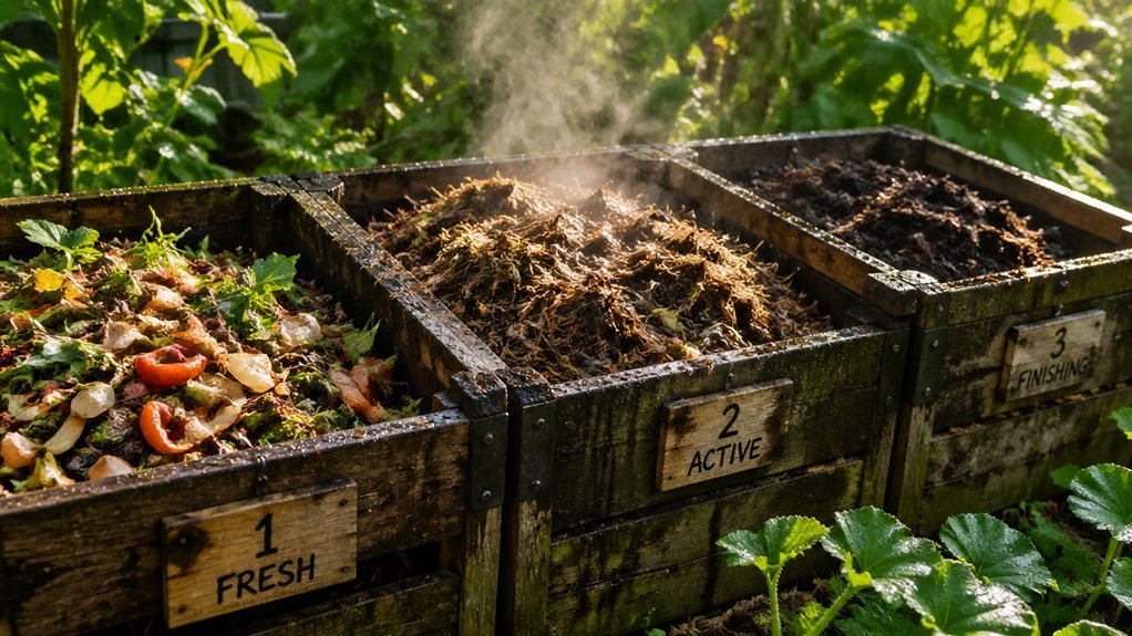 three bin hot compost rotation rhythm