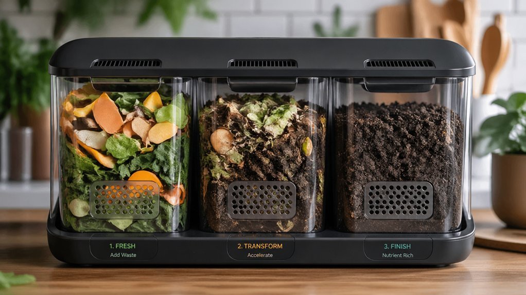 three bin indoor compost flow
