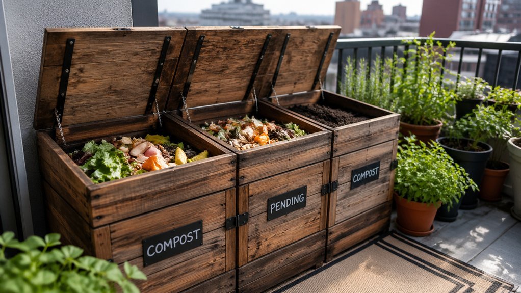 three bin urban compost rotation