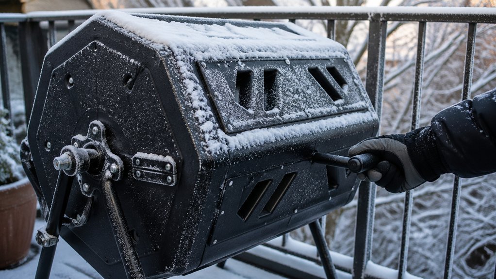 winter balcony compost tumbler turning benefits