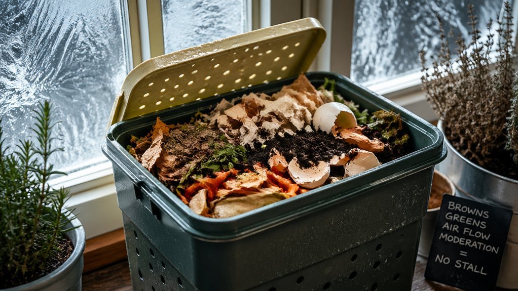 winter composting pause freeze balance reuse