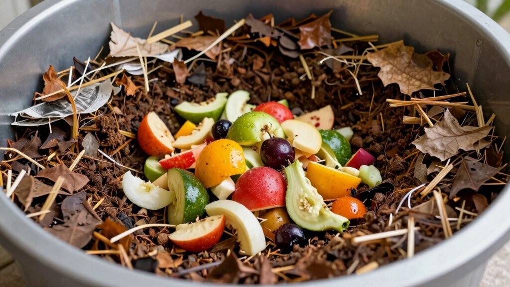 layer dry browns between food scraps