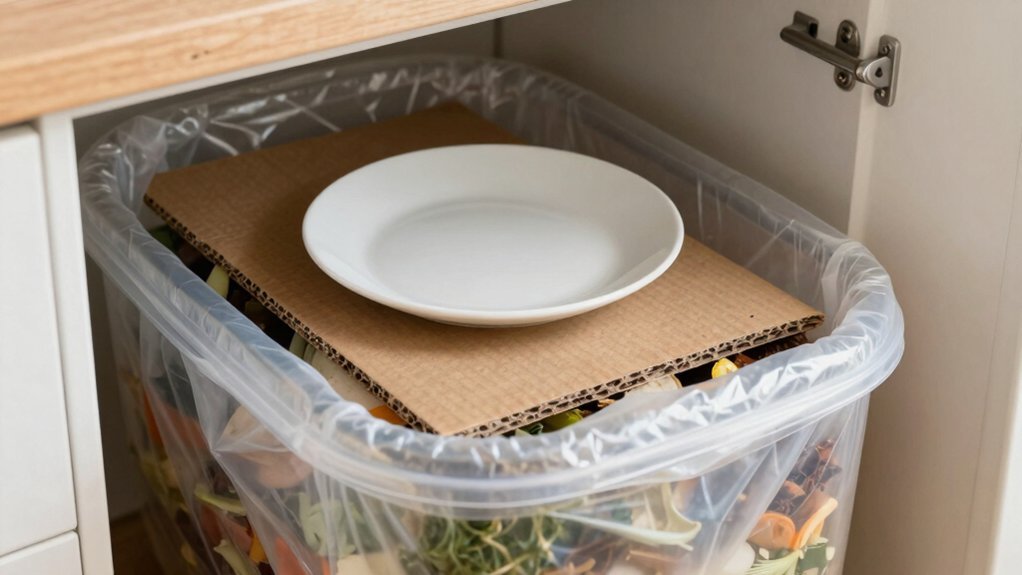 plastic bag cardboard plate layering